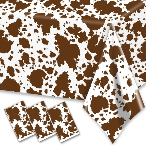 Vista 7 de CMUSKO Decoraciones de vaca de las montañas, 3 manteles con estampado de vaca, animales de granja, color negro y marrón, funda rectangular