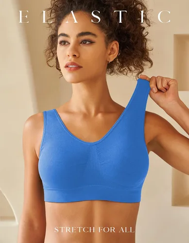 Vista 4 de Sujetadores deportivos para mujer, brasier deportivo elástico sin costuras para yoga, paquete de 3