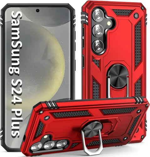 Vista 16 de Funda S24 Plus, S25 Plus, para Samsung S24+/S25+, con anillo de soporte, soporte ajustable, grado militar, protección resistente, a prueba de Azul