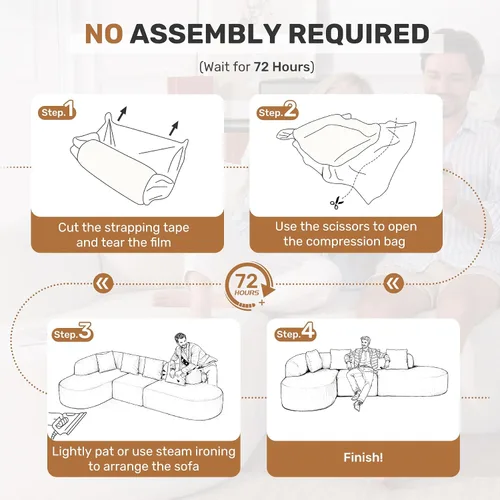 Vista 3 de Sofás sin huesos de 114 pulgadas para sala de estar, sofá seccional modular moderno con chaise, sofá seccional en forma de L tipo nube, no requiere