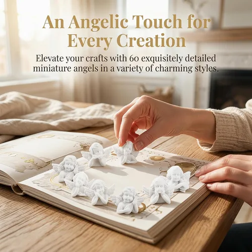 Vista 8 de EXCEART 60 piezas de figuras de ángel en miniatura, mini estatua de ángel, adornos de resina, cuentas planas para bricolaje, álbumes de recortes