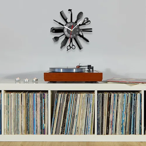 Vista 9 de Reloj de pared con herramientas de peluquería de 12 pulgadas con 7 colores cambiantes, reloj de pared para peluquería y negocios, reloj de pared