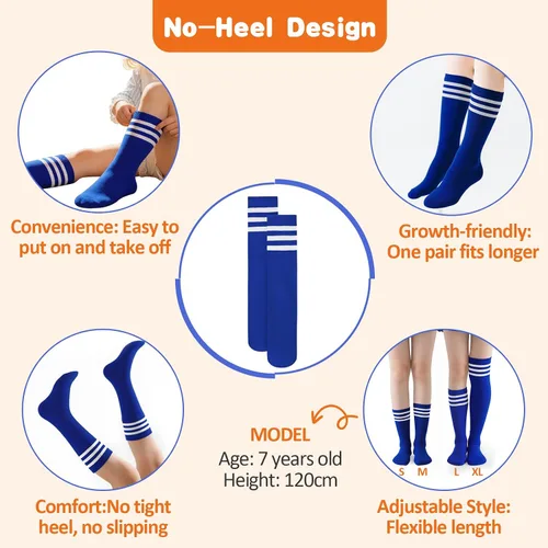 Vista 5 de American Trends Calcetines de fútbol para niños y jóvenes, calcetines largos hasta la rodilla para niños y niñas, béisbol, sóftbol, fútbol de 1 a 12