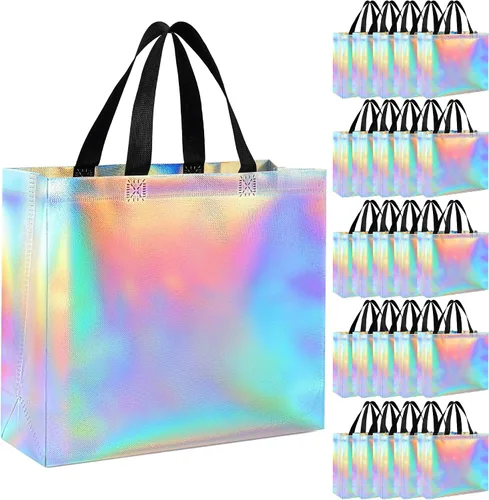 Vista 10 de Paquete de 25 bolsas de regalo grandes para regalo, fiesta de cumpleaños, boda, bolsa de regalo reutilizable, bolsas de regalo gigantes plateadas