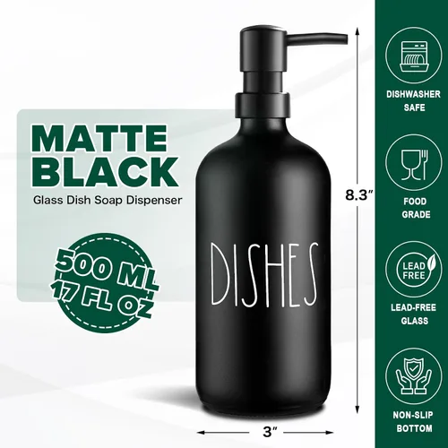 Vista 8 de VIMERPA Dispensador de Jabón para Platos, Dispensador de Jabón Negro Mate para Cocina, Dispensador de Jabón para Platos de Vidrio con Bomba