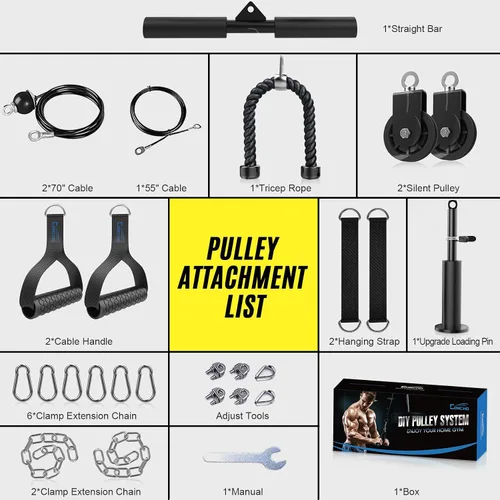 Vista 5 de Concho Sistema de polea de peso, sistema de polea de cable mejorado para gimnasio con cable de peso ajustable y asas desmontables, sistema de polea