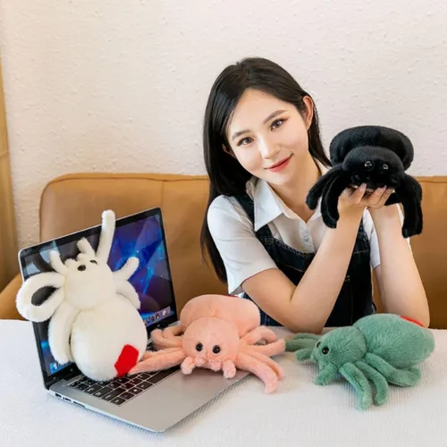 Vista 8 de Juguete de peluche de araña, suave peluche Kawaii de Halloween de 10 pulgadas, decoración de regalo para niños y adultos (negro)