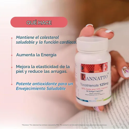 Vista 4 de WELLNESS EXTRACT Eannatto Tocotrienoles Suplementos de vitamina E sin tocoferol, sin OMG, sin gluten y antioxidante (125 mg 30 cápsulas blandas)
