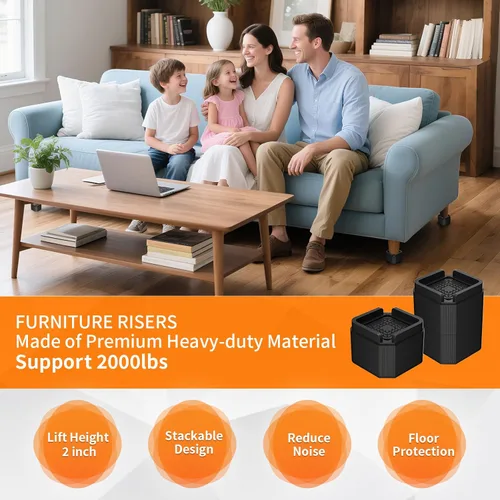 Vista 4 de Paquete de 4 elevadores de muebles ajustables de 2 pulgadas, elevadores de cama cuadrados, elevadores de cama resistentes, elevadores apilables