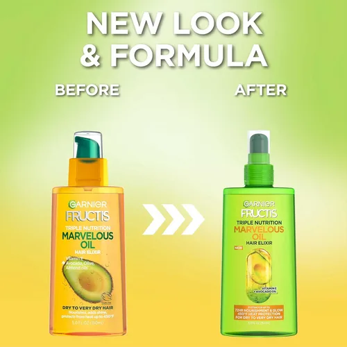 Vista 3 de Garnier Fructis Triple Nutrition Marvelous Oil Hair Elixir, 5.0 Fl Oz, 1 unidad (el embalaje puede variar)