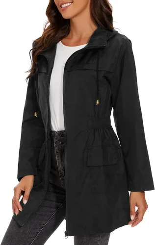 Vista 6 de Century Star Chaquetas de lluvia plegables impermeables para mujer con capucha, chaqueta cortavientos ligera