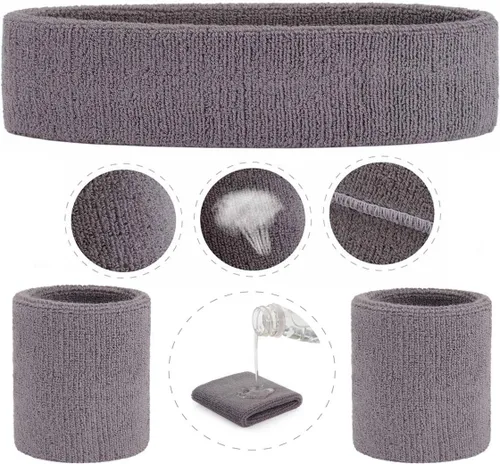 Vista 72 de ONUPGO - Conjunto de diadema y muñequeras deportivas para el sudor, hechas de algodón con bucles, muñequeras, contra humedad