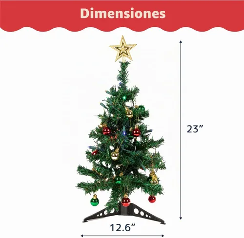Vista 3 de PREXTEX - Mini árbol de Navidad de 23 pulgadas con luces - Pequeño árbol de Navidad para días festivos con adornos, estrella en la parte superior