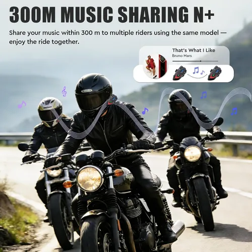Vista 3 de VCOROS Auriculares para casco de motocicleta, intercomunicador de casco de 2 vías para 2 conductores, para compartir música, resistente al agua