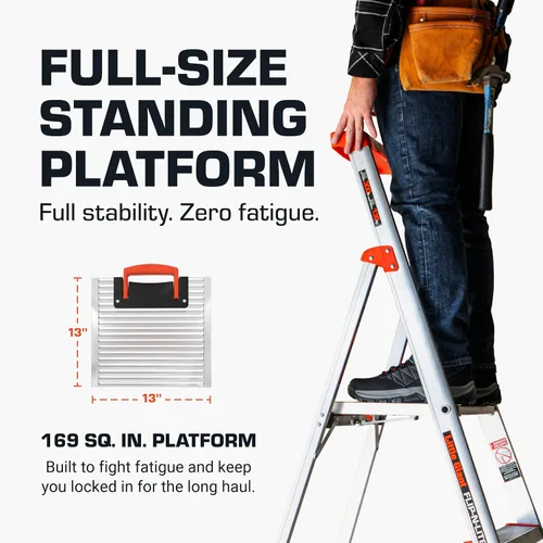 Vista 2 de 300 Libras deber calificación plataforma escalera Flip-N-Lite, 15273-001 Ultra Lightweight Ladder, Easy Release Handle, Wide Anti Slip Steps, Home