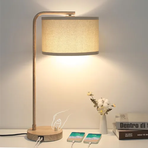 Vista 12 de Juego de 2 lámparas de mesa, lámpara de mesita de noche completamente regulable con puertos de carga USB C+A, lámparas modernas de noche