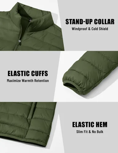 Vista 6 de MAGNIVIT - Chaqueta de plumón para hombre, ligera, abrigada, impermeable, cortavientos, acolchada, con relleno, plegable