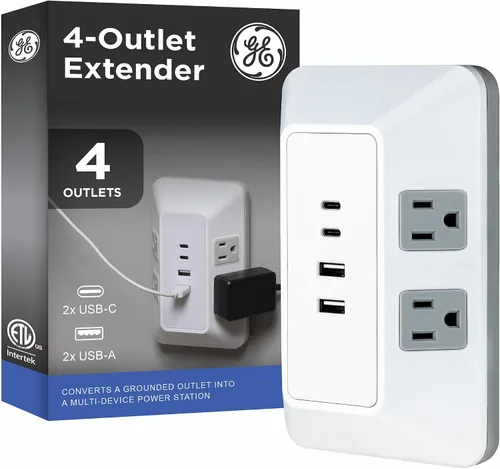 Vista 9 de GE Extensor de salida, divisor de alimentación de pared de 6 enchufes múltiples Blanco