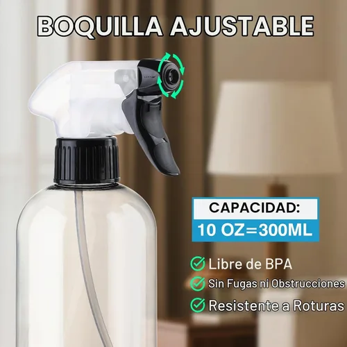 Vista 3 de Botellas pulverizadoras de plástico de 10 onzas, botella de spray de agua Mist Stream Empty Sprayer BPA-free Refillable Container Adjustable
