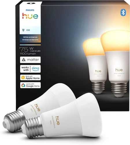 Vista 10 de Philips Hue - Focos LED inteligentes A19 - Focos de 75w sin parpadeo - Control con la aplicación Hue - Compatible con Alexa, Asistente de Google