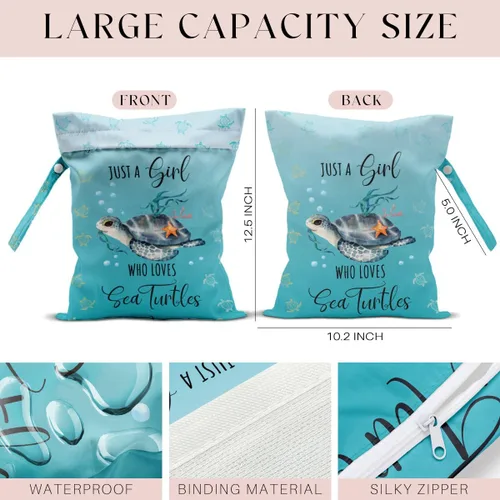 Vista 2 de Bolsa impermeable para traje de baño, bolsa húmeda y seca para playa y viaje, con cierre oculto, reutilizable para bebé, para trajes de baño Tortuga