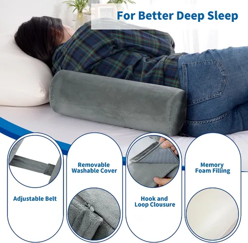 Vista 4 de BALAPET Almohada corporal para dormir de lado, almohada cilíndrica enrollable para una mejor respiración de sueño (gris, tamaño grande)