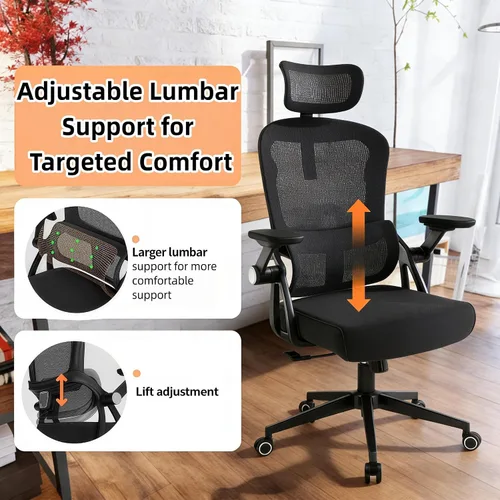 Vista 4 de Silla de oficina ergonómica, sillas de escritorio cómodas de 350 libras con reposacabezas ajustable y soporte de espalda lumbar, sillas