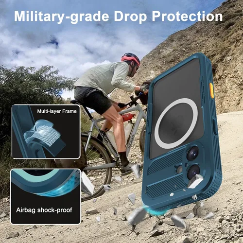 Vista 3 de Funda impermeable para iPhone 17 con protector de lente de cámara de pantalla integrado, a prueba de polvo 360, cuerpo completo, resistente, grado