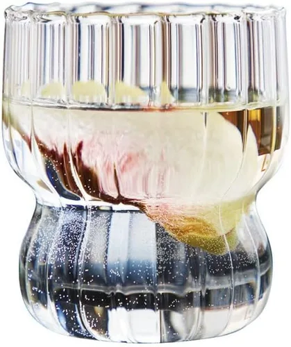 Vista 9 de Ochine Vasos acanalados para beber – Vasos de vidrio para vino, café, cócteles, expreso, té helado, agua, bebidas, jugo y cerveza