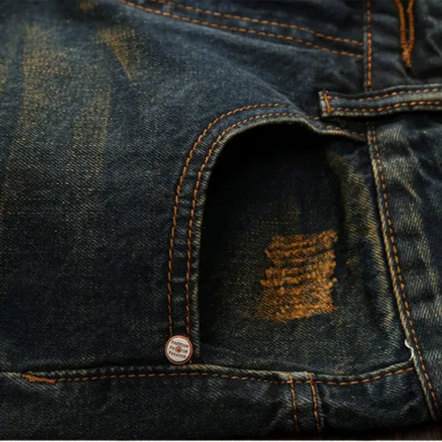 Vista 5 de utcoco Pantalones de mezclilla clásicos para hombre, corte delgado, cintura media, pierna recta, agujeros rasgados, rasgados, jeans