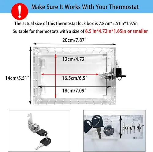 Vista 3 de Caja de bloqueo universal para termostato con llave, protector de termostato grande transparente para termostato en pared, cubierta de termostato se