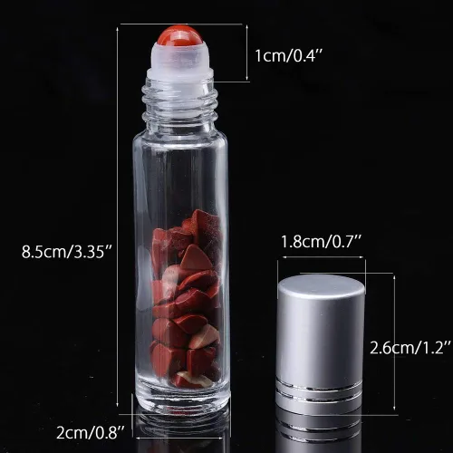 Vista 6 de Botellas enrollables de vidrio transparente, paquete de 10 bolas enrollables de 0.33 onzas líquidas de piedras preciosas para aceites esenciales