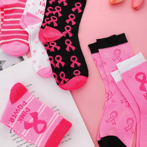 Vista 4 de Hercicy Breast Cancer Awareness Socks Bulk Soft Pink Ribbon Breast Cancer Gifts for Women Sport Football Cheer Accessories