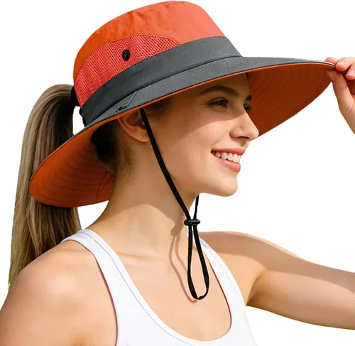 Vista 60 de Rosoz Sombreros de cola de caballo para mujer, protección UV, ala ancha 1 paquete-negro