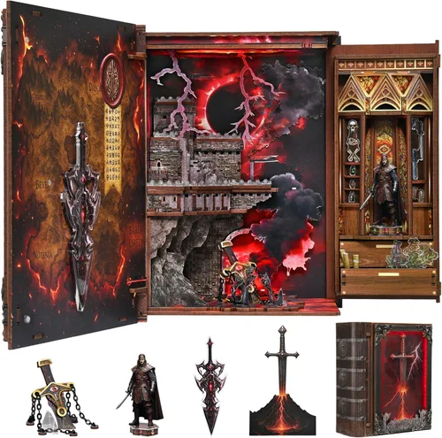 Vista 24 de CCCDF - Kit de manualidades para rincón de lectura de biblioteca, kit de casa de muñecas en miniatura, rompecabezas de madera 3D con luces LED