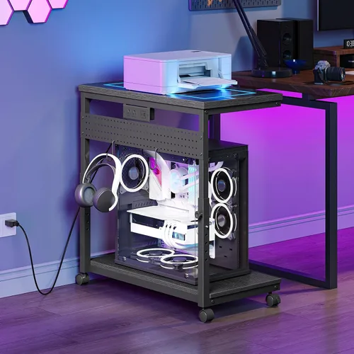 Vista 3 de CHOEZON Soporte grande de torre de computadora de 31.5 pulgadas con toma de corriente, carrito de PC debajo del escritorio con 2 ganchos, soporte
