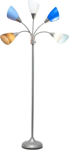 Vista 10 de Simple Designs LF2006-SBG 67" Lámpara de pie contemporánea con múltiples cabezales Medusa de 5 luces ajustable de cuello de ganso en plata con Tonos