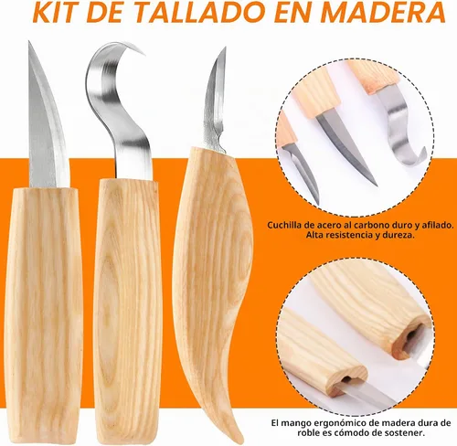 Vista 2 de Kit de corte de madera, 6 piezas, profesional y de alto rendimiento, juego de herramientas de acero inoxidable para principiantes tallado