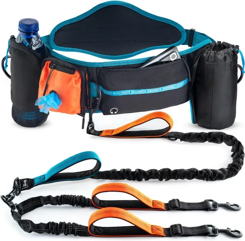 Vista 7 de SparklyPets Correa doble elástica para perro con 2 correas para perros con soporte trasero - Correa doble para perros para razas medianas y medianas