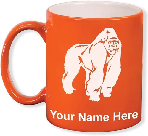 Vista 7 de LaserGram Taza de café redonda de cerámica de 11 oz, gorila, grabado personalizado incluido (blanco)