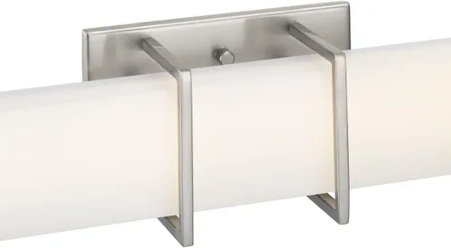 Vista 4 de Progress Lighting Phase 2.2 LED Collection - Lámpara de tocador de baño moderna con pantalla blanca de 24 pulgadas, níquel cepillado