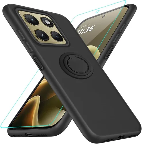 Vista 13 de Para Ulefone Note 16 Pro Funda De Teléfono Con Protector De Pantalla De Vidrio, Soporte De Anillo Giratorio De 360 ° Soporte Magnético De Silicona