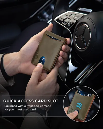 Vista 3 de SERMAN BRANDS - Billetera sencilla de cuero genuino con bloqueo RFID para hombre, billetera delgada con bolsillo frontal y clip para dinero