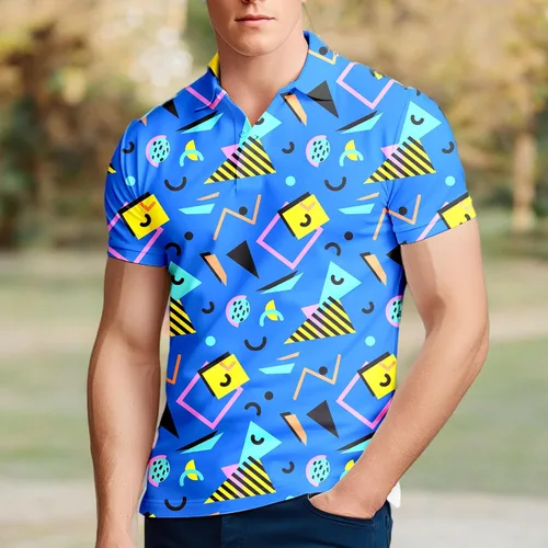 Vista 96 de Camisa de golf de los años 80 para hombre, ajuste seco, manga corta, estampada, divertidas, camisas de golf de los años 90 para hombre