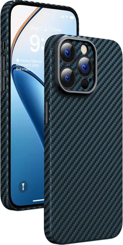 Vista 8 de memumi Funda delgada de fibra de aramida real para iPhone 15 Pro, resistente y duradera de 0.020 in, ajuste delgado para iPhone 15 Pro, funda