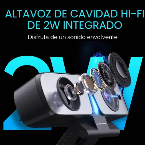 Vista 4 de RC08 - Cámara web 2K con altavoz, cámara web para PC, cámara web HD con micrófono de reducción de ruido/altavoz Harman/4X Eptz/cubierta