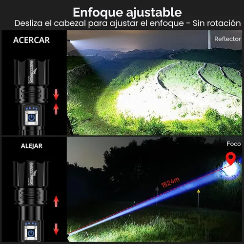 Vista 3 de Linterna 20000 Lúmenes Altos Recargable - Luz LED Flash Súper Brillante de 30W Haz de 5000ft y 12H de Larga Duración USB C Linterna de Policía