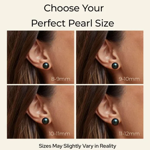 Vista 3 de The Pearl Source Tahitian Pearl Stud Earrings for Women, Genuine Cultured Black Pearls in 14K White and Yellow Gold, Hypoallergenic Jewelry