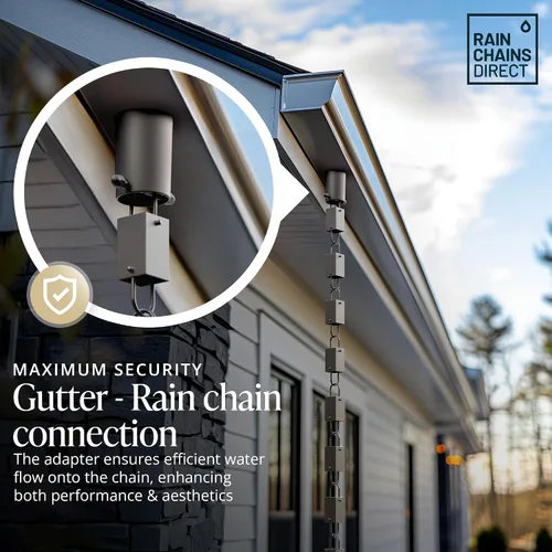 Vista 4 de Rain Chains Direct - Adaptador/Instalador de Canalones de Cadena de Lluvia en Aluminio con Revestimiento de Pintura Electrostática Negra Cobre