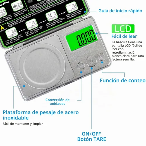 Vista 4 de Báscula de alta precisión de 3.53 oz/0.00 oz, báscula digital de miligramo de bolsillo, báscula de joyería de gramo pequeño, escala de moneda